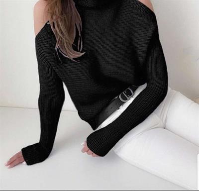 Kadın Yarım Balıkçı Yaka Omuz Dekolteli Triko Kazak