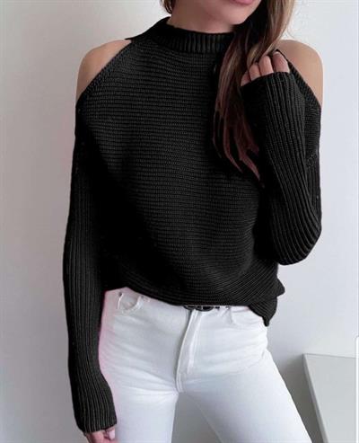 Kadın Yarım Balıkçı Yaka Omuz Dekolteli Triko Kazak