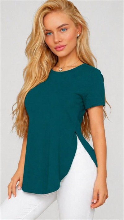 Kadın Yırtmaç Detaylı Viskon Kumaş Bluz