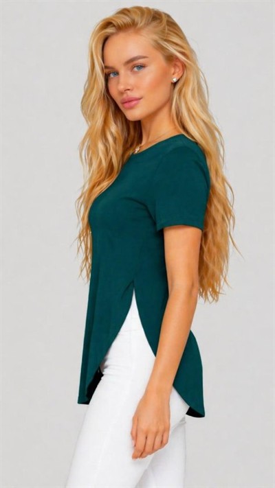 Kadın Yırtmaç Detaylı Viskon Kumaş Bluz