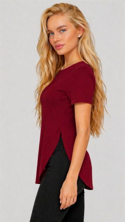 Kadın Yırtmaç Detaylı Viskon Kumaş Bluz