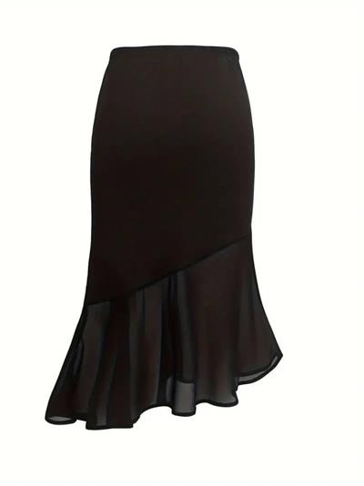 Kadın Yüksek Bel Asimetrik Detaylı Ithal Krep Etek