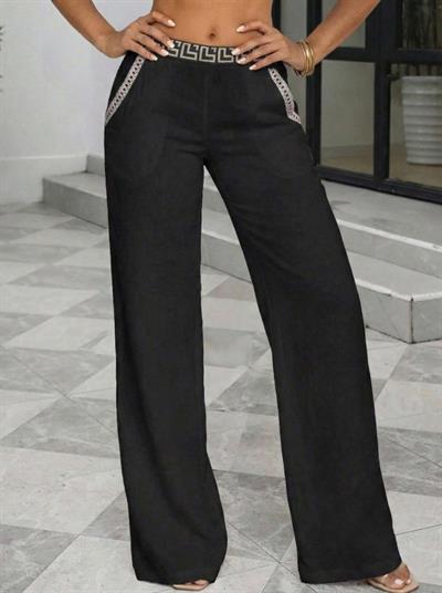 Kadın Yüksek Bel Beli Lastikli Genç Paçalı Ithal Krep Pantolon