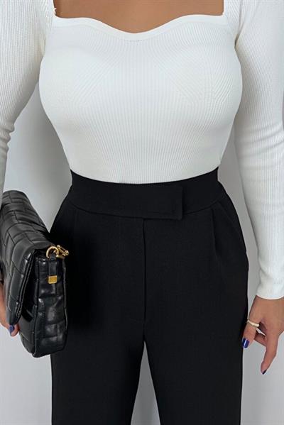 Kadın Yüksek Bel Cepli Cırt Kapama Janjan Krep Pantolon