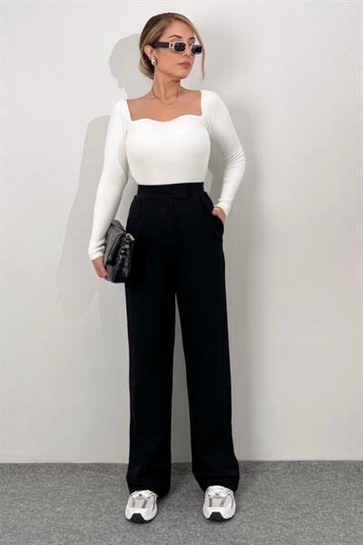 Kadın Yüksek Bel Cepli Cırt Kapama Janjan Krep Pantolon