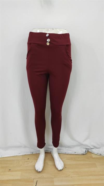 Kadın Yüksek Bel Cepli Düğmeli şardonlu Dalgıç Tayt Pantolon