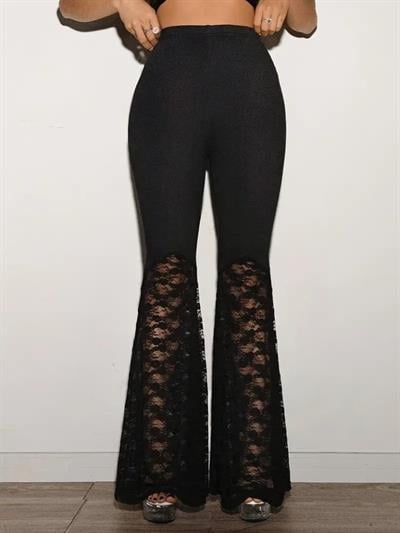 Kadın Yüksek Bel Dantel Detaylı Dalgıç Pantolon