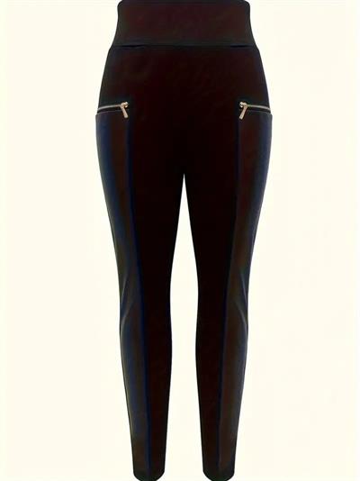 Kadın Yüksek Bel Deri Detaylı Fermuarlı Dalgıç Tayt