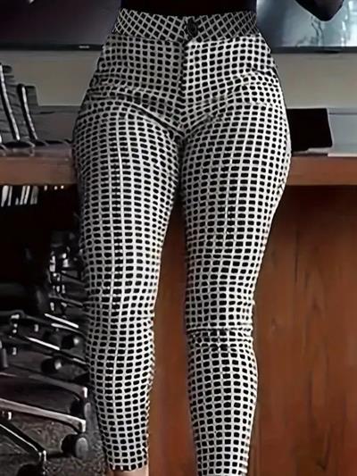 Kadın Yüksek Bel Desenli Dalgıç Pantolon