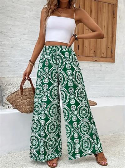 Kadın Yüksek Bel Desenli Geniş Paçalı Süprem Pantolon