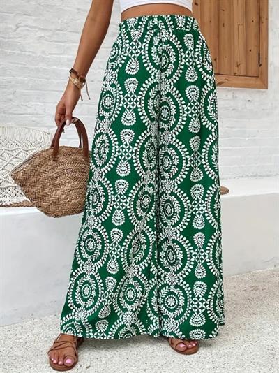 Kadın Yüksek Bel Desenli Geniş Paçalı Süprem Pantolon