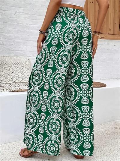 Kadın Yüksek Bel Desenli Geniş Paçalı Süprem Pantolon