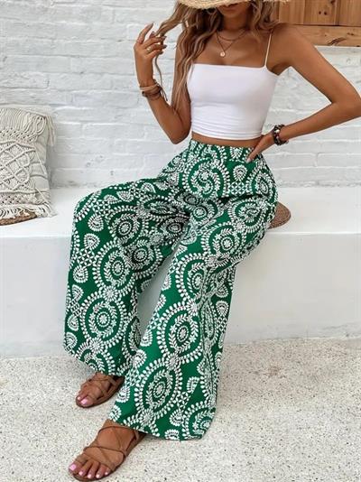 Kadın Yüksek Bel Desenli Geniş Paçalı Süprem Pantolon