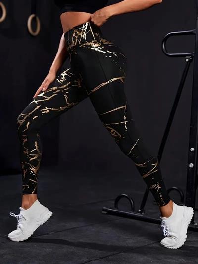 Kadın Yüksek Bel Desenli Spor Tayt