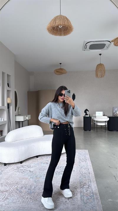 Kadın Yüksek Bel Fermuar Ve Bağcık Detay çelik Toparlayıcı Tayt