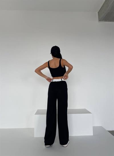 Kadın Yüksek Bel Garnili Bol Paça Pantolon