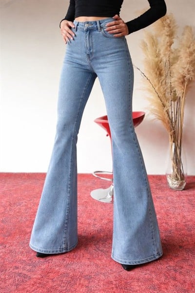 Kadın Yüksek Bel Ispanyol Paça Kot Pantolon