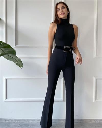 Kadın Yüksek Bel İspanyol Paça Kumaş Pantolon