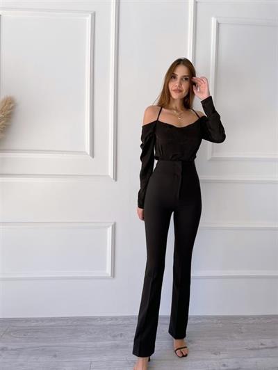 Kadın Yüksek Bel İspanyol Paça Kumaş Pantolon