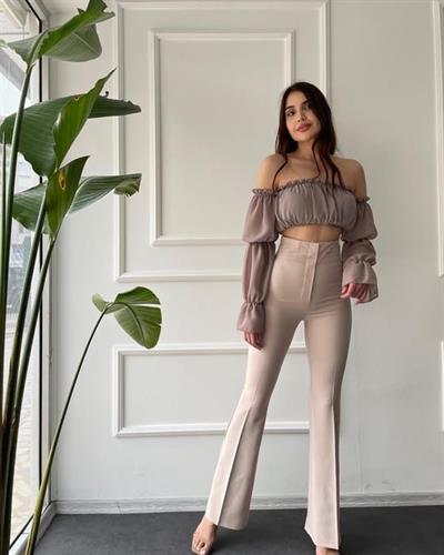 Kadın Yüksek Bel İspanyol Paça Kumaş Pantolon