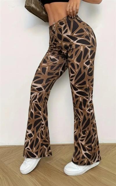 Kadın Yüksek Bel Kamuflaj Desenli Dalgıç Tayt