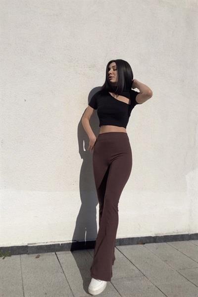 Kadın Yüksek Bel Krep Kumaş Bol Paça Pantolon