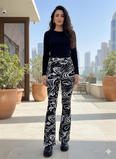 Kadın Yüksek Bel Krep Kumaş Bol Paça Pantolon