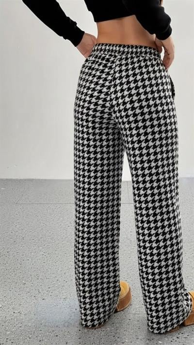 Kadın Yüksek Bel Lastikli Bağcıklı Geniş Kesim Kazayağı Dalgıç Pantolon