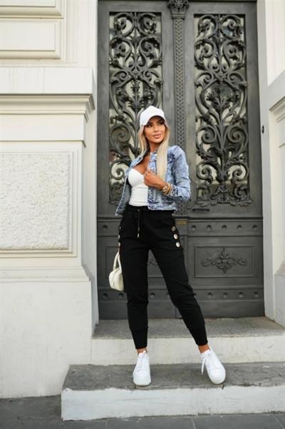 Kadın Yüksek Bel Lastikli Yanlardan Düğmeli Viskon Iki Iplik Pantolon