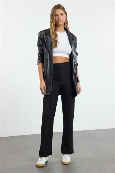 Kadın Yüksek Bel Nervurlu Ithal Krep Pantolon