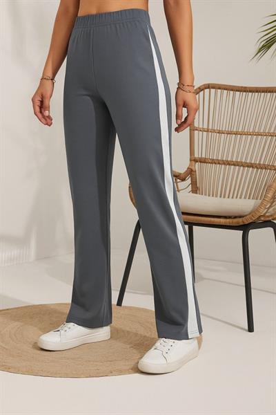 Kadın Yüksek Bel Yan şerit Detaylı Yırtmaçlı Viskon Iki Iplik Pantolon