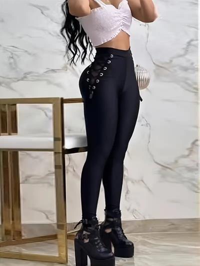 Kadın Yüksek Bel çapraz Bağcıklı Tül Detaylı Dalgıç Tayt