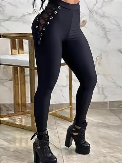 Kadın Yüksek Bel çapraz Bağcıklı Tül Detaylı Dalgıç Tayt