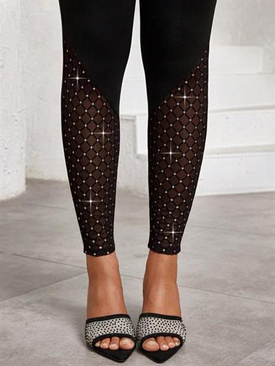 Kadın Yüksek Bel ışıltılı Tül Geometrik Detaylı Dalgıç Tayt