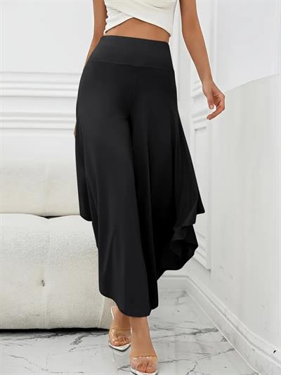 Kadın Yüksek Belli Geniş Paçalı Yanlardan Açık Sandy Pantolon
