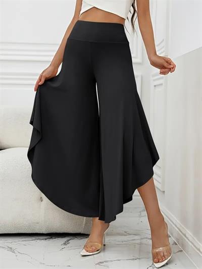 Kadın Yüksek Belli Geniş Paçalı Yanlardan Açık Sandy Pantolon