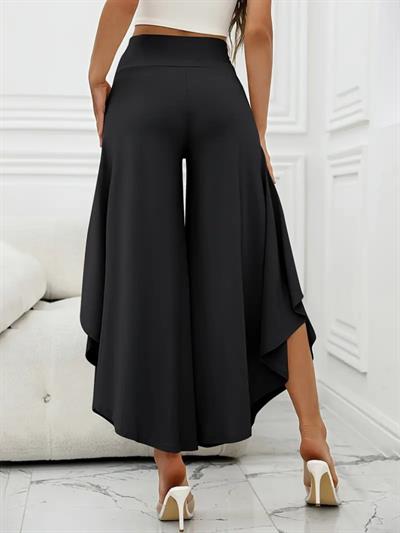 Kadın Yüksek Belli Geniş Paçalı Yanlardan Açık Sandy Pantolon