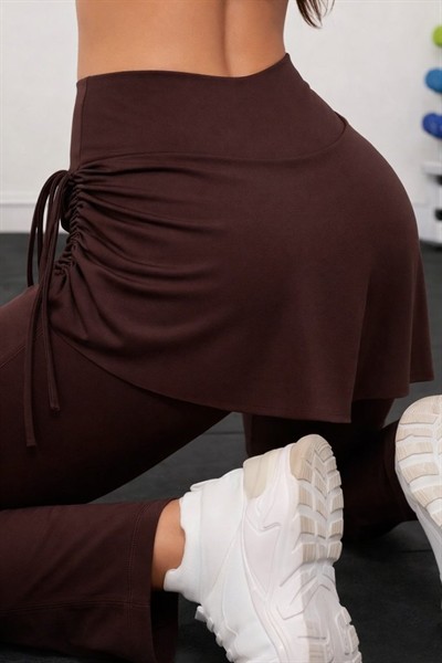 Kadın Yüksek Belli Yandan Büzgülü Paçaya Doğru Geniş Dalgıç Tayt