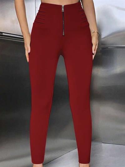 Kadın Yüksek Belli önden Fermuar Ve Nervur Detaylı Dalgıç Tayt