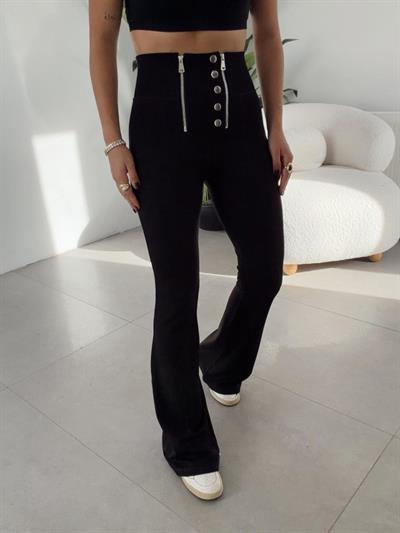 Kadın Yüksel Bel Düğme Ve Fermuar Detay çelik Kumaş Ispanyol Paça Tayt