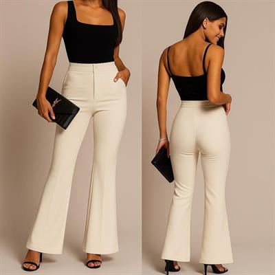 Kadın Yüksel Bel Ispanyol Paça Pantolon