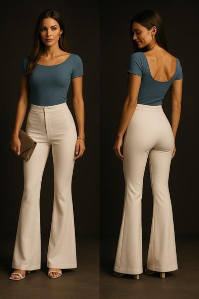 Kadın Yüksel Bel Ispanyol Paça Pantolon