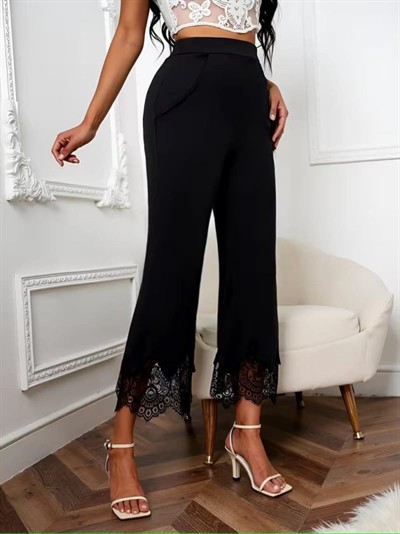 Kadın Yüksel Bel Paça Ağzı Dantelli Dalgıç Pantolon