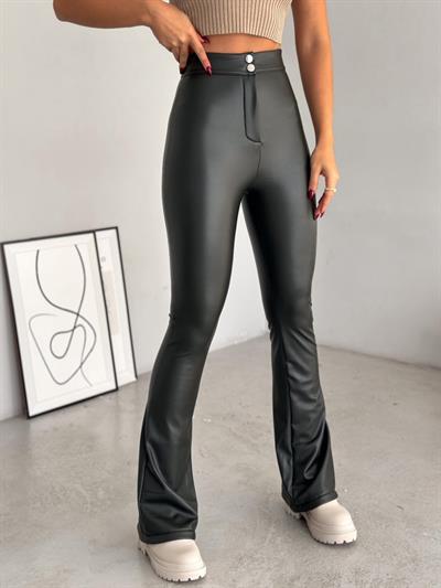 Kadın Yüksel Bel çift Düğme Detay Ispanyol Paça Dar Kalıp şardonlu Pantolon