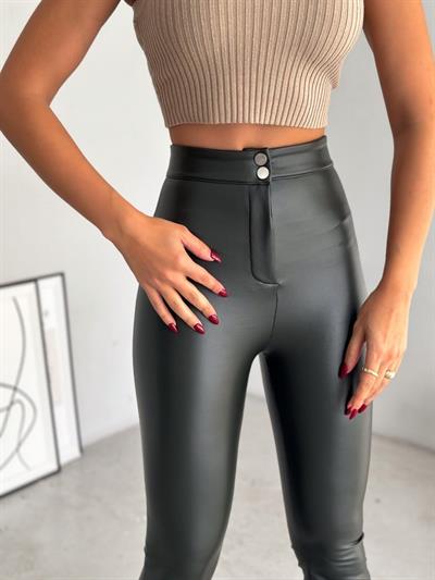 Kadın Yüksel Bel çift Düğme Detay Ispanyol Paça Dar Kalıp şardonlu Pantolon