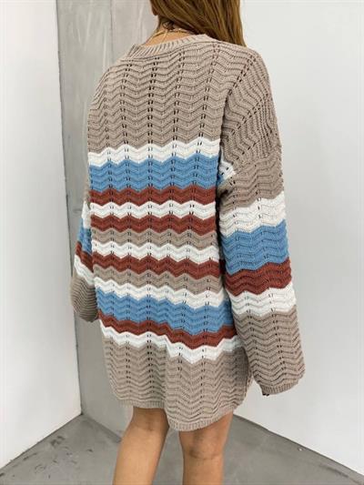 Kadın Zigzag Desenli Triko Kumaşmerserize Oversize Hırka