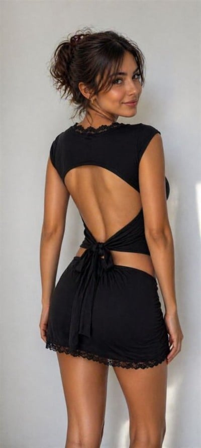 Kadın ön Arka Dantel Detay Kuşaklı Bluz