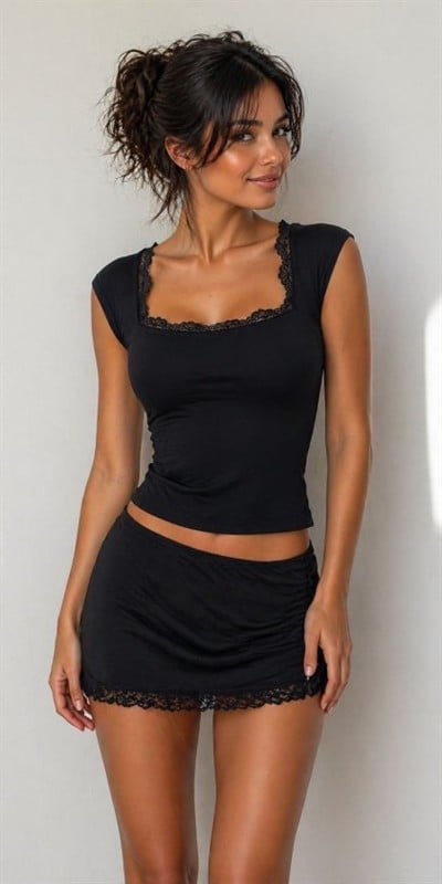 Kadın ön Arka Dantel Detay Kuşaklı Bluz