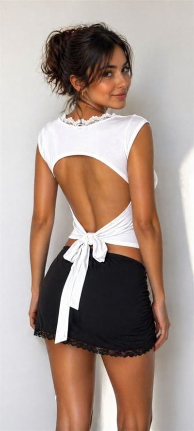 Kadın ön Arka Dantel Detay Kuşaklı Bluz