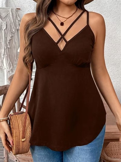 Kadın önden çapraz Askılı Uzun Vıskon Bluz